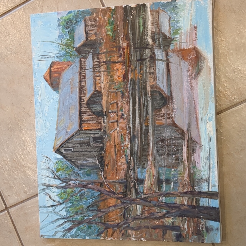 Vintage Oil Painting Old Farm Shed Barn Country Landscape Signed Fred France